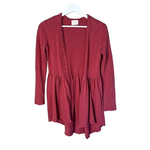 T.la Anthropologie XS Beira Pink Woven Peplum Cardigan Top Open Front - Picture 1 of 9
